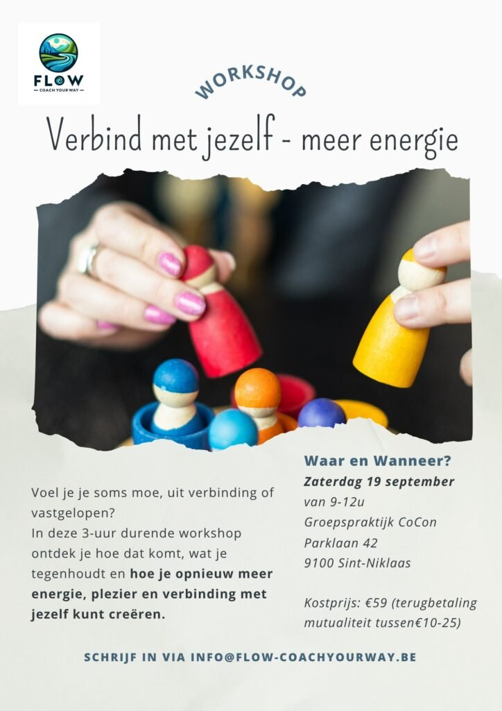 workshop verbinden met jezelf vlaanderen Voel je je soms moe, uit verbinding of vastgelopen? In deze 3-uur durende workshop ontdek je hoe dat komt, wat je tegenhoudt en hoe je opnieuw meer energie, plezier en verbinding met jezelf kunt creëren. JUni waasland